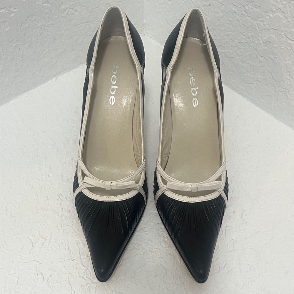 Bebe Black and Cream 3” Heels